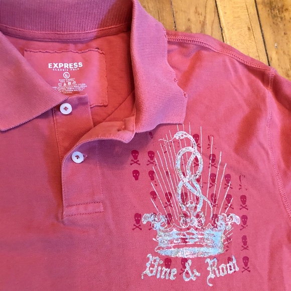 Express Graphic Polo, Salmon, Men's Sz Lg - Picture 4 of 5